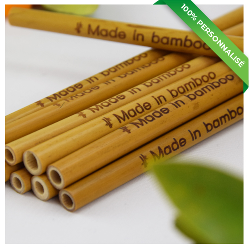 12 pailles en bambou personnalisées
