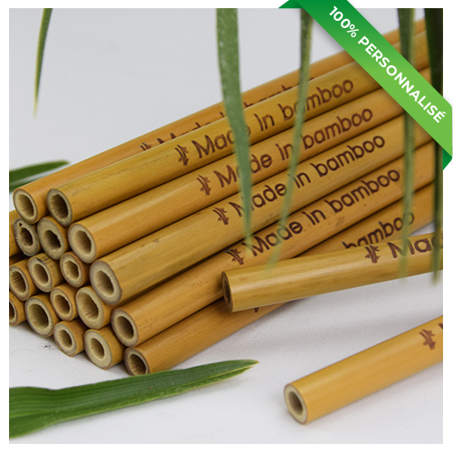 24 pailles en bambou personnalisées